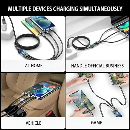 100W Fast Charging 3-in-1 Type-C Cable with LED Power Display, Braided Design – Universal Compatibility