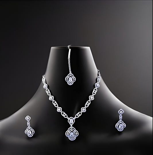 Luxury Diamond Studded Necklace with Floral Pendant | Bridal & Party Wear Jewellery