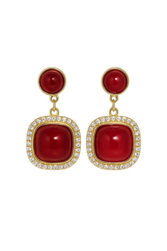 Trendy Red Stone Drop Earrings for Women & Girls | Gold-Plated Party Wear Jewellery