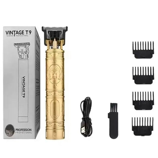 Vintage T9 Electric Hair & Beard Trimmer for Men | Golden Dragon Design, USB Rechargeable