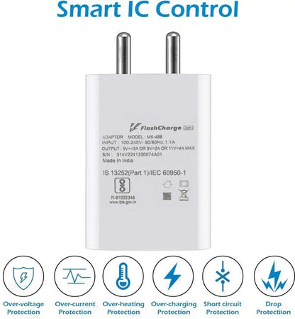 Fast Charging Mobile Charger with Type-C USB Cable | 44W Wall Adapter | Quick Charge Power Adapter for Smartphones & Tablets