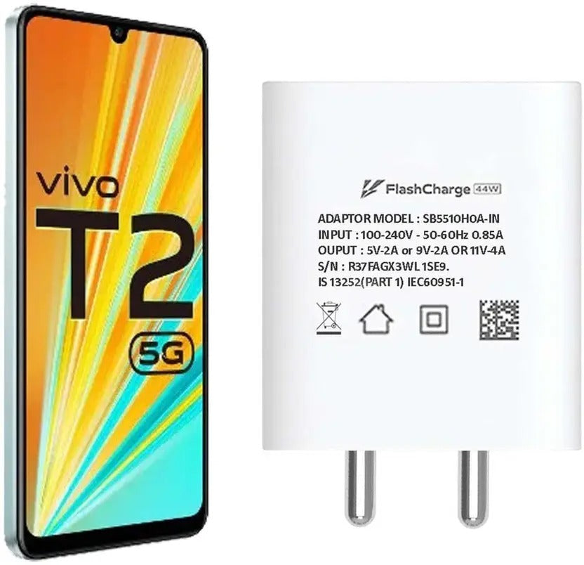 Fast Charging Mobile Charger with Type-C USB Cable | 44W Wall Adapter | Quick Charge Power Adapter for Smartphones & Tablets