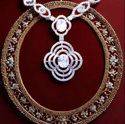 Luxury Diamond Studded Necklace with Floral Pendant | Bridal & Party Wear Jewellery