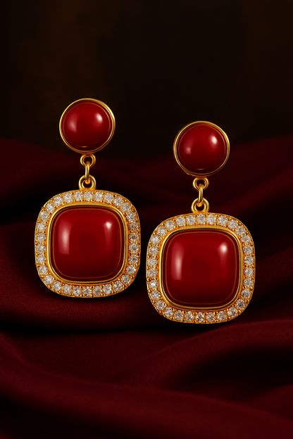 Trendy Red Stone Drop Earrings for Women & Girls | Gold-Plated Party Wear Jewellery