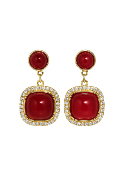 Trendy Red Stone Drop Earrings for Women & Girls | Gold-Plated Party Wear Jewellery