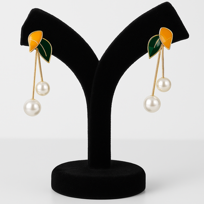 Stylish Gold Plated Pearl Drop Earrings with Leaf Design for Women & Girls