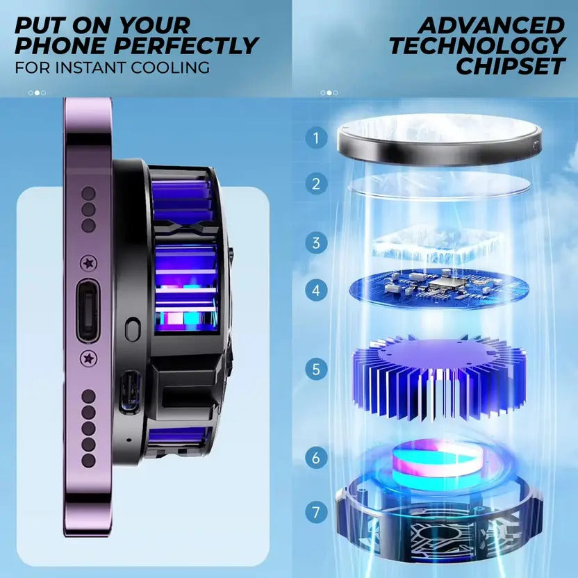 RGB Magnetic Round Mobile Cooler | Semiconductor Fast Cooling Fan for Gaming & Streaming