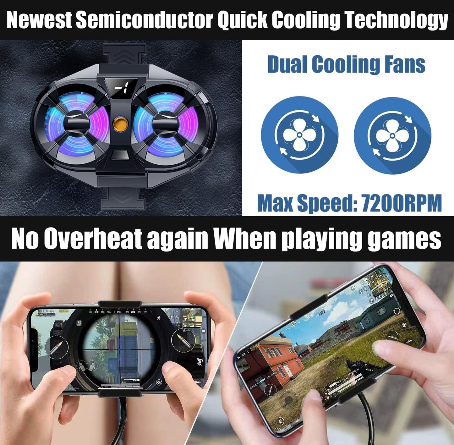 Dual Fan Semiconductor Mobile Cooler | Gaming Phone Radiator with Adjustable Stand & RGB Lighting