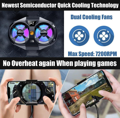 Dual Fan Semiconductor Mobile Cooler | Gaming Phone Radiator with Adjustable Stand & RGB Lighting
