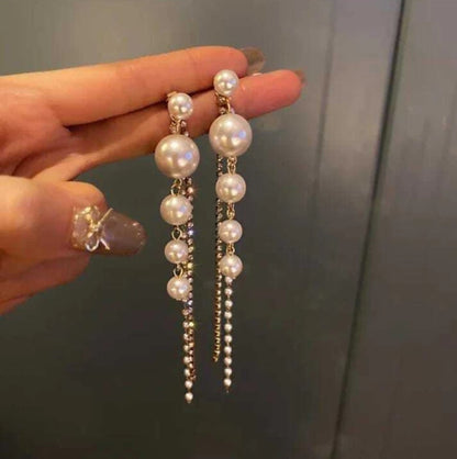 Elegant Pearl Drop Earrings with Rhinestone Chains | Women’s Trendy Jewellery