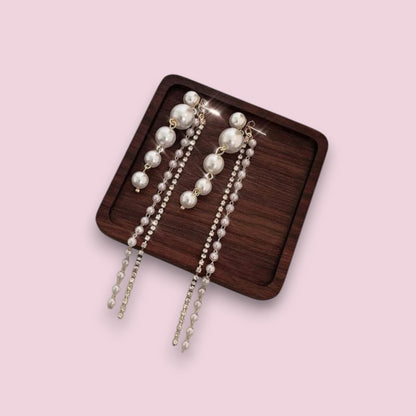 Elegant Pearl Drop Earrings with Rhinestone Chains | Women’s Trendy Jewellery