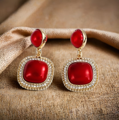 Trendy Red Stone Drop Earrings for Women & Girls | Gold-Plated Party Wear Jewellery