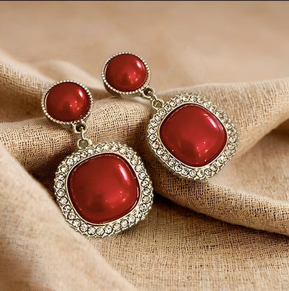 Trendy Red Stone Drop Earrings for Women & Girls | Gold-Plated Party Wear Jewellery