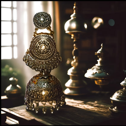 Oxidized Silver-Plated Jhumka Earrings Set for Women & Girls | Traditional Ethnic Jewellery