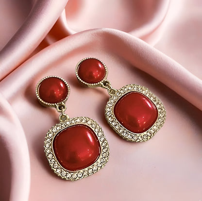 Trendy Red Stone Drop Earrings for Women & Girls | Gold-Plated Party Wear Jewellery