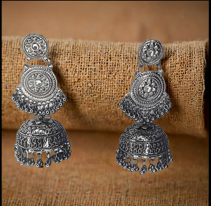 Oxidized Silver-Plated Jhumka Earrings Set for Women & Girls | Traditional Ethnic Jewellery