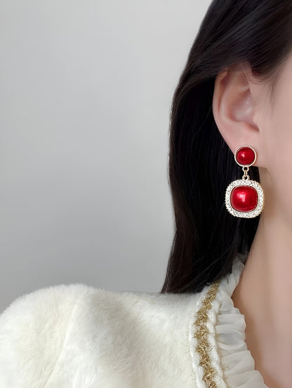 Trendy Red Stone Drop Earrings for Women & Girls | Gold-Plated Party Wear Jewellery