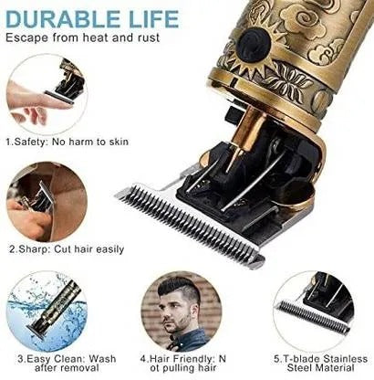 Vintage T9 Electric Hair & Beard Trimmer for Men | Golden Dragon Design, USB Rechargeable